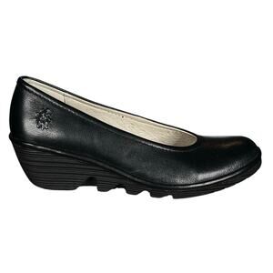 Fly London Women’s Yaz Black Leather Slip On Wedge Pump Size 39 US 8/8.5